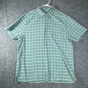 Tommy Bahama Button Up Mens L Silk Cotton Plaid Short Sleeve Blue Green Yellow